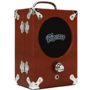 Pignose Amplifier Power output: 5 watts • Speaker: 5″ • Batteries: 6 AA batteries (not included) • AC Operation: Yes, with optional AC adapter (not included) • Dimensions: 6-1/4″ x 5″ x 9-1/2″ • Weight: 6 lbs.